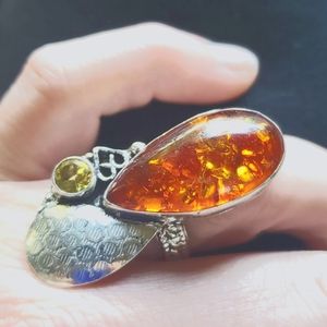 New Amber & Citrine 925 Silver Ring.